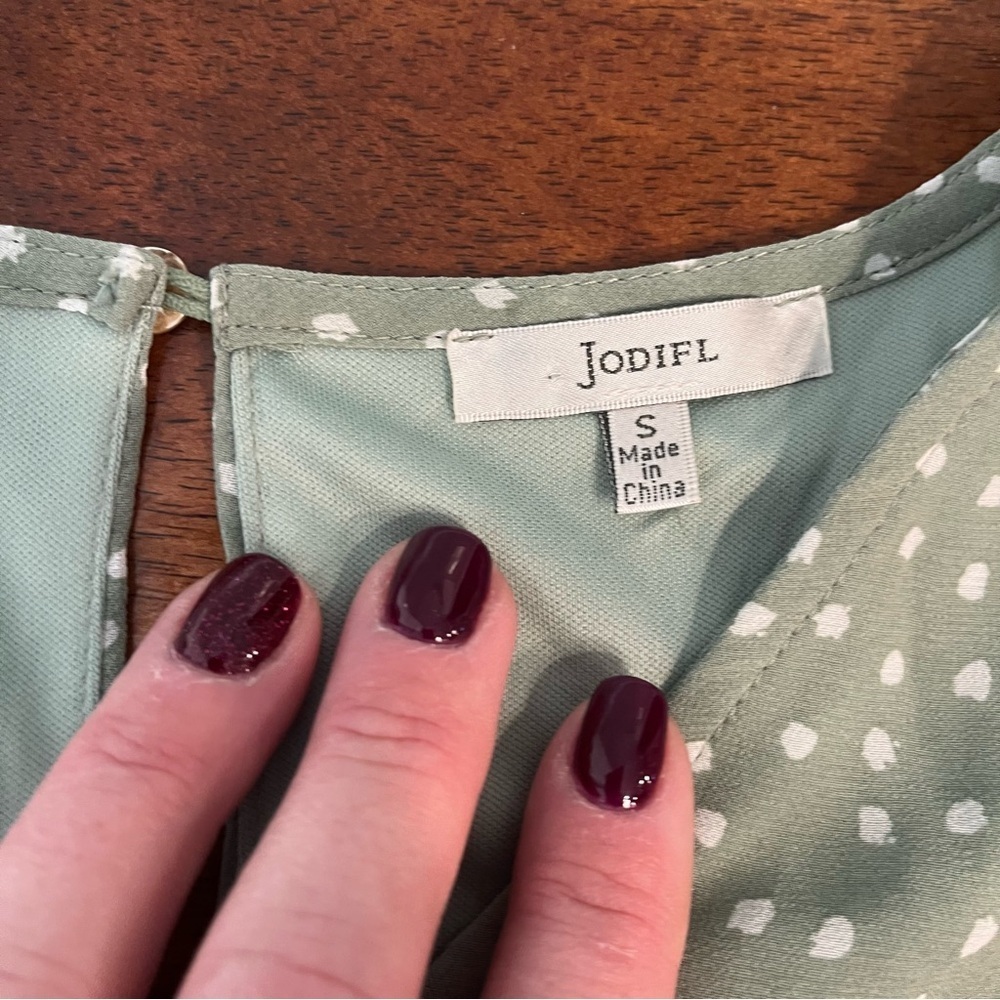 JODIFL Sage Green Dress with White Dots size small - Picture 2 of 8